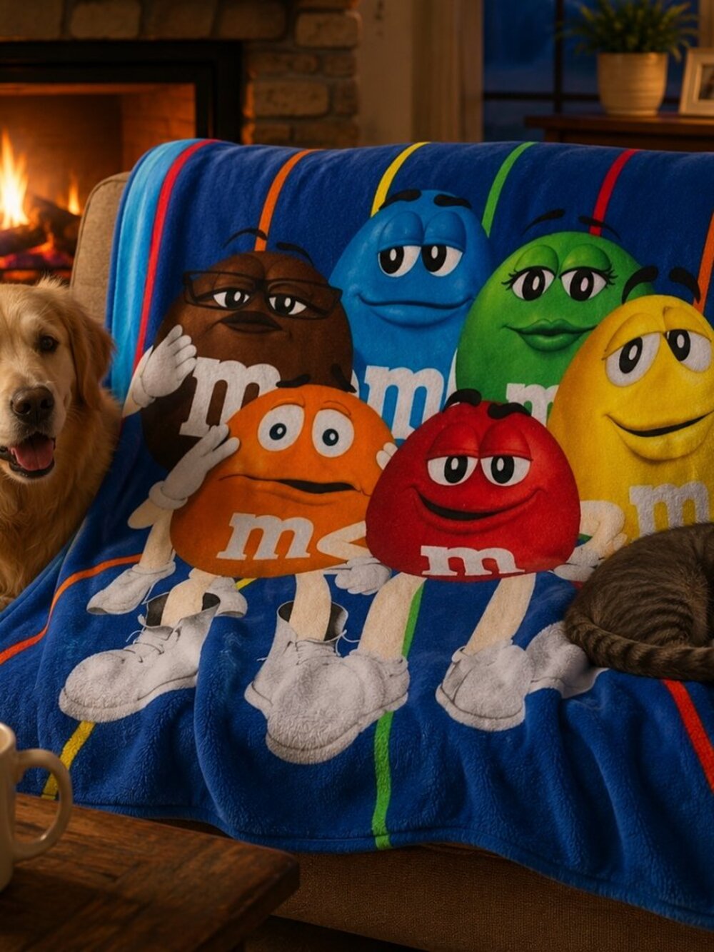 M&Ms World Fleece Throw Blanket 50"x60"Characters Blue Ornge Red Grn Brn Yel fun